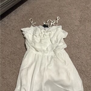 Lulu's White Ruffled Tie Front Jumpsuit